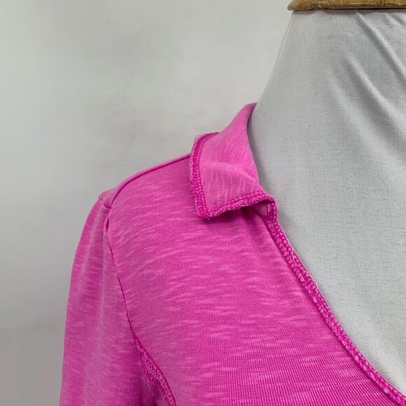 Pilcro Top Womens XS Extra Small Hot Pink Stitched V Neck Ribbed Anthropologie - Picture 4 of 12